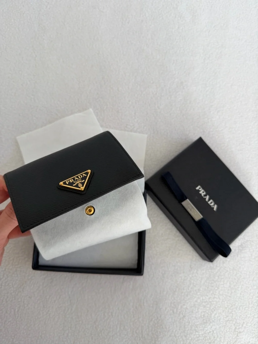 Prada Black Saffiano Leather small wallet with Gold Triangle Plaque - Picture 8 of 9